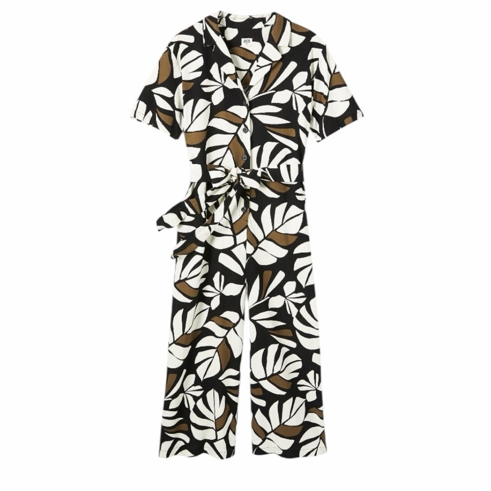 NWT! Tabitha Brown x Target Neutral Botanical Tie-Front Cotton Jumpsuit. Size XS